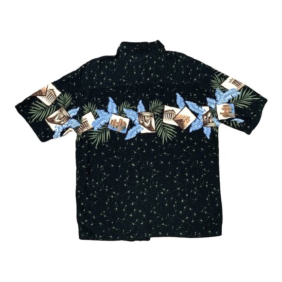 Puritan Vintage Hawaiian Print Casual Shirt M Button Down Short Sleeve Black - Picture 2 of 5